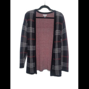 Croft & Barrow Black Plaid Open-Front Cardigan Sweater - Black & Red Size S